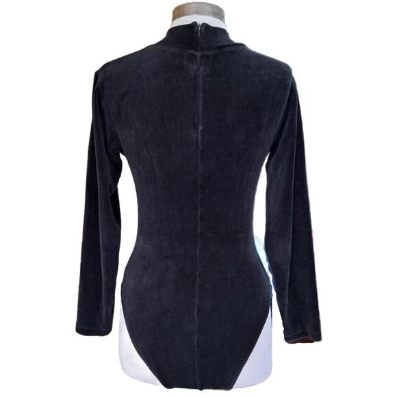Vintage 90s The Limited Black Velour Bodysuit Mock Neck Long Sleeve - Picture 3 of 9